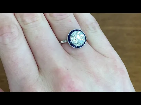 2.82ct Old European Cut Diamond and Sapphire Halo Engagement Ring - Harewood Ring - Hand Video
