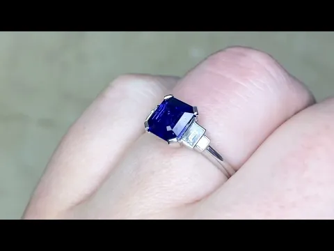 1.68ct Center Sapphire and Baguette Cut Diamond Gemstone Ring - Morristown Ring - Hand Video