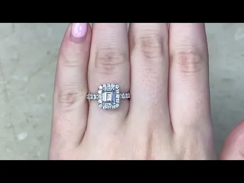 0.85ct Center Emerald & Round Brilliant Cut Diamond Halo Ring - Springvale Ring - Hand Video