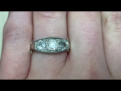 Edwardian Era Three Stone Diamond 18k White Gold Engagement Ring - Torrington Ring - Hand Video