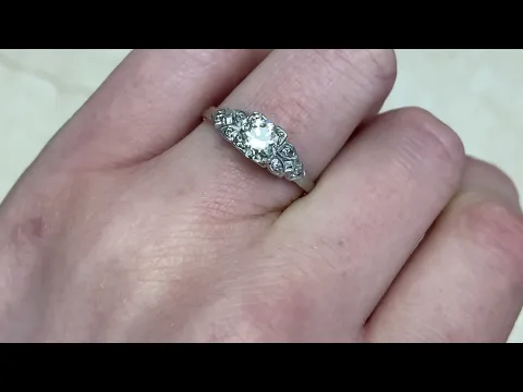 Art Deco 0.71ct Center Old European Cut Diamond Engagement Ring - Teakwood Ring - Hand Video