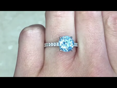 Aquamarine Solitaire Engagement Ring With Diamond-Set Shoulders - Rhine Ring - Hand Video