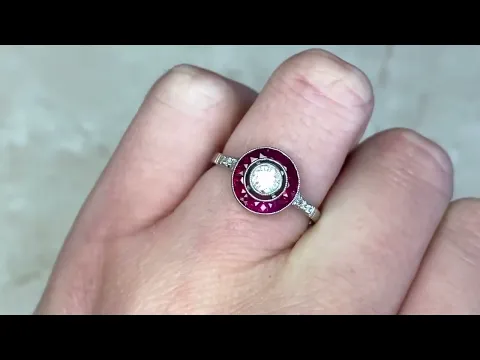 0.25ct Diamond & Natural French Cut Ruby Halo Engagement Ring - Colton Ring - Hand Video