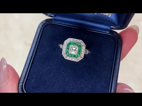 0.5ct Center Asscher Cut Diamond and Emerald Halo Engagement Ring - Atlanta Ring - Showroom Video