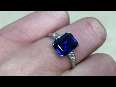 3.53ct Center Natural Ceylon Sapphire and Diamond Ring Circa 1950 - Berea Ring - Hand Video