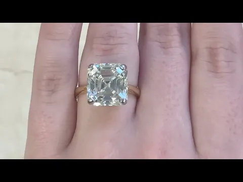 GIA-certified as 10.42 carats Asscher cut diamond set in prongs - Roxbury Ring - Hand video