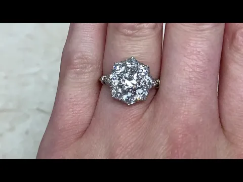 0.75ct Center Old European Cut Diamond Cluster Engagement Ring - Joplin Ring - Hand Video