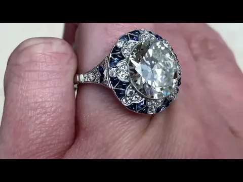 5.05ct Transitional Cut Diamond and Sapphire Halo Engagement Ring - Shaftsbury Ring - Hand Video