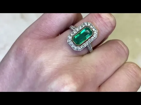 1.94ct Center Elongated Emerald-Cut Emerald and Diamond Halo Ring - Nordmont Ring - Hand Video