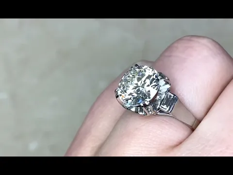 Retro 3.65ct Center Old European Cut & Baguette Diamond Engagement Ring - Debonair Ring - Hand Video