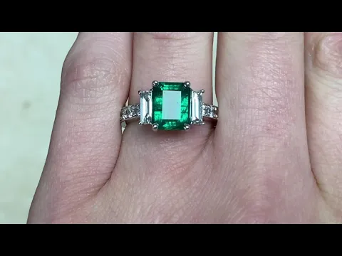 2.42CT Emerald and Baguette-Cut Diamond In 18k White Gold Ring - Tennyson Ring - Hand Video