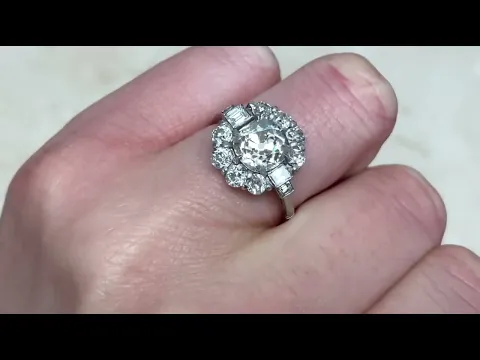 1.94ct Old Mind Cut Diamond Floral Cluster Halo Engagement Ring - Genova Ring - Hand Video