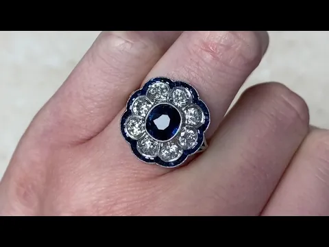 1.03ct Center Cushion-Cut Sapphire and Diamond Cluster Ring - Edgewater Ring - Hand Video