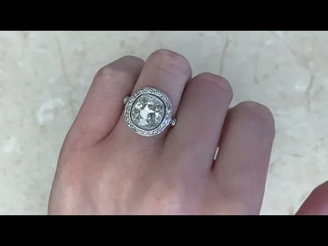 5.02ct Center Antique Cushion Cut Diamond Halo Engagement Ring - Estate Halo Ring - Hand Video