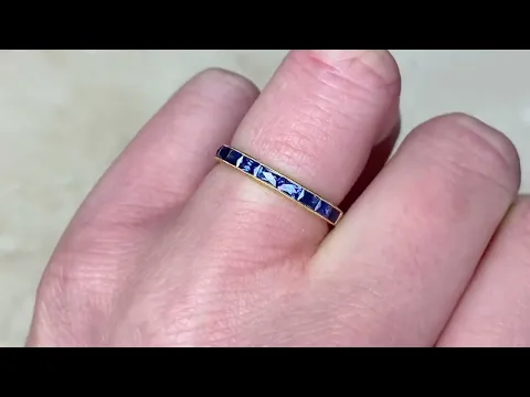 Half Eternity Elongated French Cut Sapphire Wedding Band - Manetto Band - Hand Video