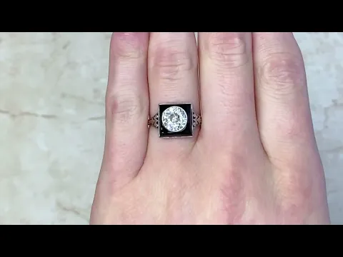 Original Art Deco1.50ct Diamond & Geometric Onyx Halo Ring - Charlton Ring. Circa 1920 - Hand Video