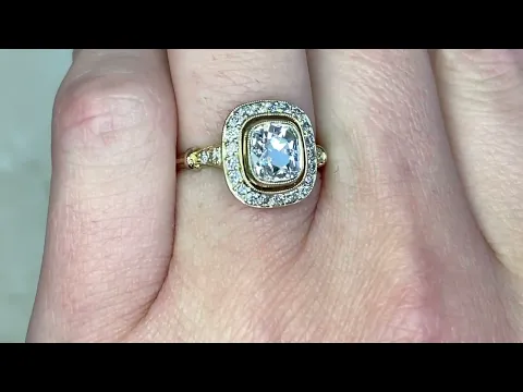 Antique Cushion Cut Diamond Halo & 18k Yellow Gold Engagement Ring - Carlyle Ring - Hand Video