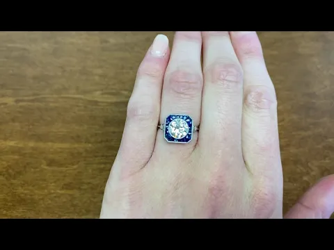 1.42ct Old European Cut Diamond and Sapphire Halo Ring - Brisbane Ring - Hand Video