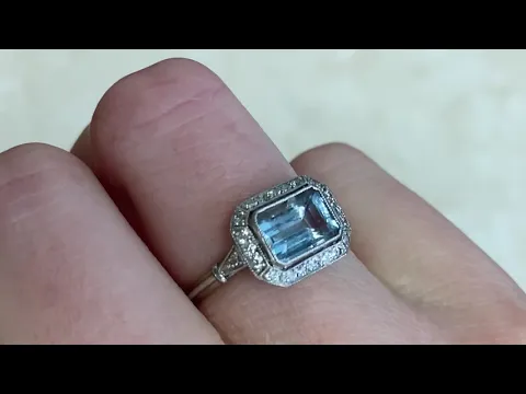 1.45ct Natural Aquamarine Geometric Diamond Halo Engagement - Warden Ring - Hand Video