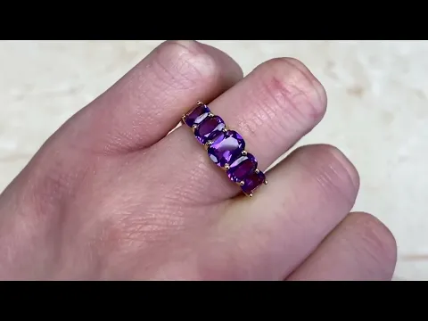 2.38ct Cushion Cut Five Stone Amethyst and 18k Yellow Gold Ring - Brooklyn Ring - Hand Video