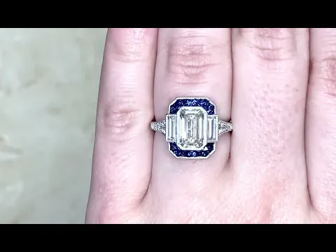 2.00ct Center Emerald Cut Diamond and Sapphire Halo Engagement Ring - Wakefield Ring - Hand Video