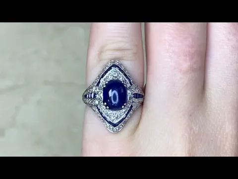 elongated Art Deco 1.50 carats t cabochon cut sapphire ring - T.B. Starr Antique Ring - Hand video