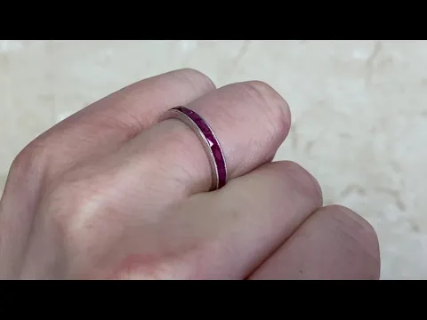 14k White Gold French Baguette Cut Ruby Half Eternity Band - Audra Band - Hand Video