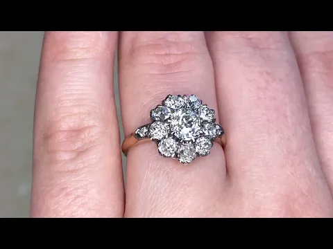 0.65ct Center Old European Cut Diamond Cluster Halo Engagement Ring - Forest Ring - Hand Video