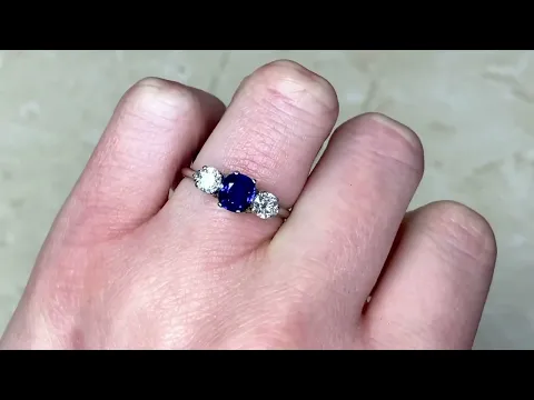 Antique Three Stone Sapphire & Diamond Engagement Ring - Cannes Ring - Hand Video