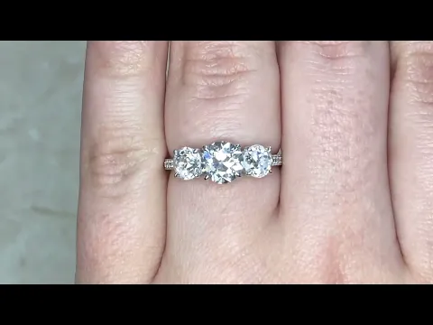 1.00ct Center Old European Cut Diamond Three Stone Engagement Ring - Winchester Ring - Hand Video