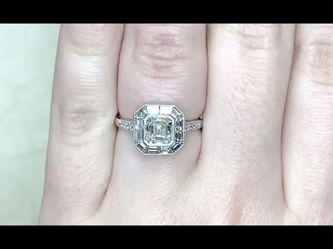 1.10ct Center GIA Certified Asscher Cut & Baguette Diamond Halo Ring - Baysville Ring - Hand Video