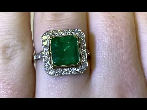 Art Deco Era 2.62ct Center Colombian Emerald and Diamond Halo Ring - Sacramento Ring - Hand Video