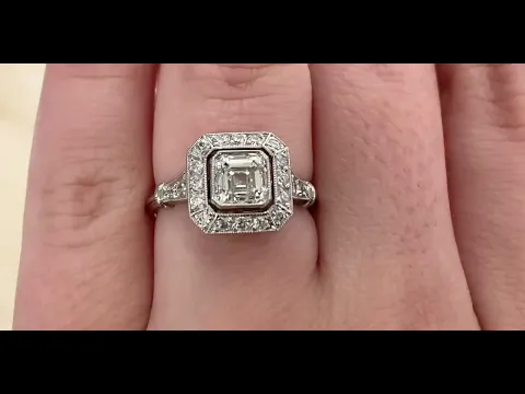 GIA-certified 1.01 carat Asscher cut diamond halo engagement ring - New York Ring - Hand video