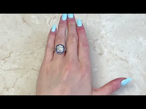 5.15ct Elongated Cushion Cut Diamond & Sapphire Halo Engagement Ring - Orford Ring - Hand Video