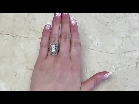 Art Deco Elongated Three Old European Diamond & Emerald Accented Ring - Hand Video - Montclair Ring