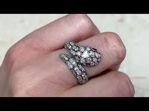 Old European Cut Diamond and Ruby Italian Snake Ring Circa 1970 - Veroli Ring - Hand Video