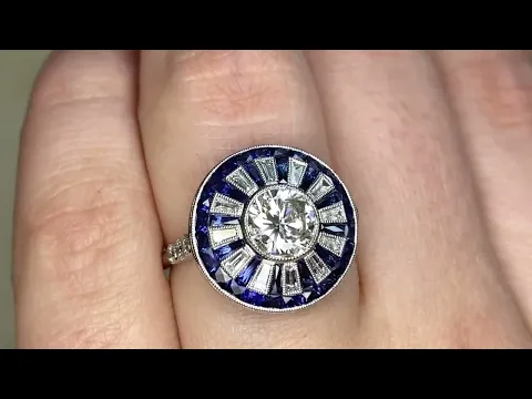 1.04ct Center Transitional Cut Diamond and French Cut Sapphire Halo Ring - Dumont Ring - Hand Video