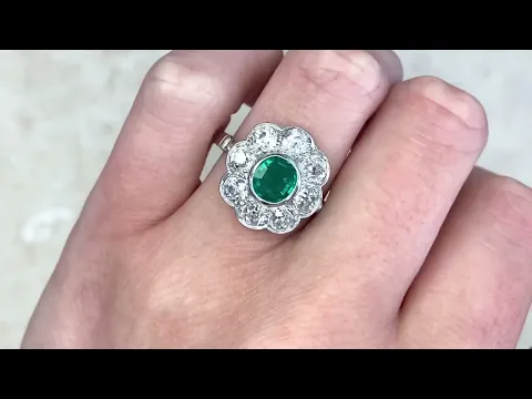 Antique Floral Cluster Emerald & Diamond Halo Gemstone Ring - Verdant Ring. Circa 1915 - Hand Video
