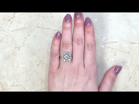 1.18ct Center Old European Cut Diamond Cluster Halo Engagement Ring - Kempton Ring - Hand Video