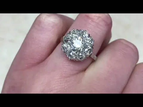 1.32ct Old European Cut Diamond & Floral Motif Halo Engagement Ring- Russelville Ring - Hand Video