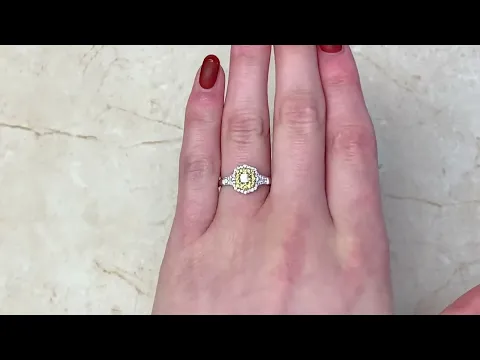 0.46ct Yellow Diamond Double Halo 18k Gold Mounting Engagement Ring - Somers Ring - Hand Video