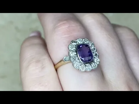 3.25ct Center GIA certified Purple Sapphire and Diamond Halo Ring - Gracefield Ring - Hand Video