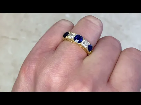Antique Victorian Five Stone Diamond & Sapphire 18k Yellow Gold Ring - Westover Ring - Hand Video