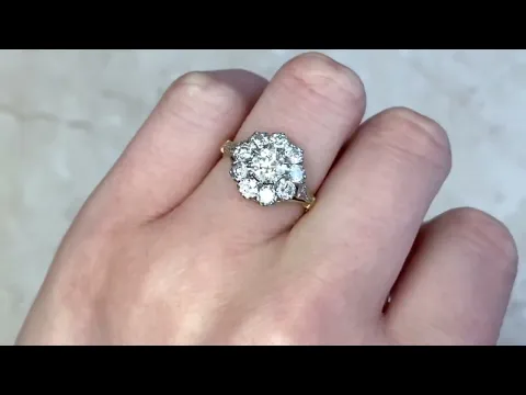 Old European Cut Diamond Cluster Hand Crafted Platinum Engagement Ring - Yorkshire Ring - Hand Video