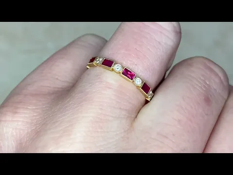 Alternating Diamond & Ruby Half Eternity Wedding Band - Bayport Band - Hand Video