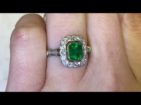 1.15ct Center Emerald Cut Emerald and Diamond Cluster Ring - Riverdale Ring - Hand Video