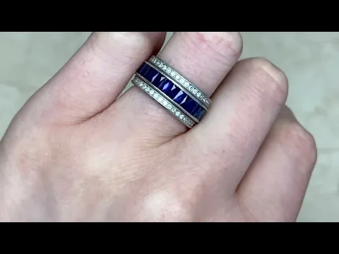 Elongated French Cut Sapphire & Diamond Hand Crafted Eternity Band - Gottingen Band - Hand Video