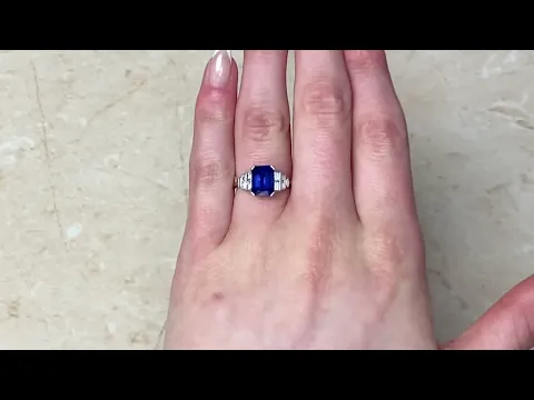 3ct Emerald Cut Natural Sapphire & Diamond Accented Engagement Ring - Atlantic Ring - Hand Video