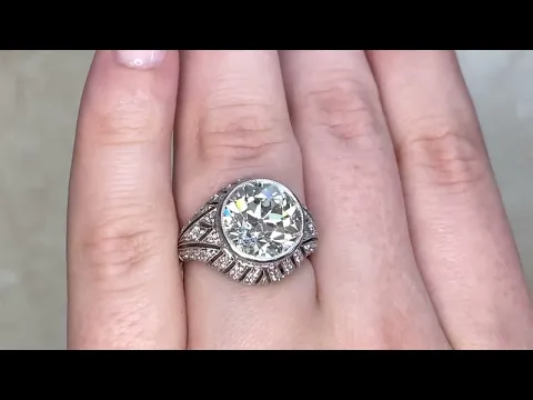 4.59ct Center Old European Cut Diamond Dome Filigree Engagement Ring - Athens Ring - Hand Video