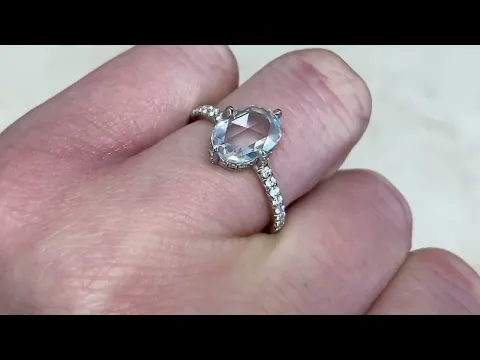 1.55ct Center Oval Rose Cut Micro Pave Diamond Platinum Engagement Ring - Norwell Ring - Hand Video